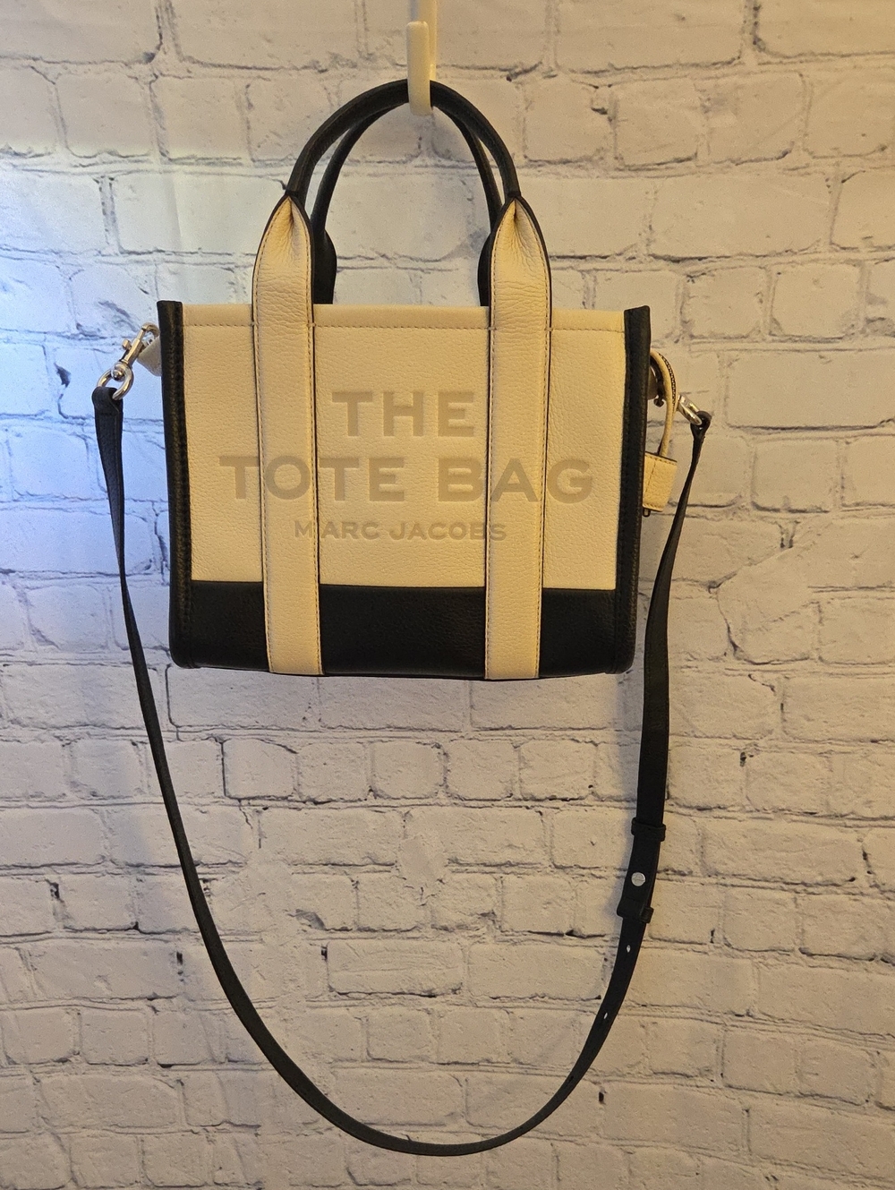 Marc Jacobs Cream and Black The Tote Bag Small Leather Top-Handle